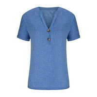 Tking Fashion Weods Labavi kratki rukav Solid vrhovi Ljeto V izrez Botton T majice Plava 2xL