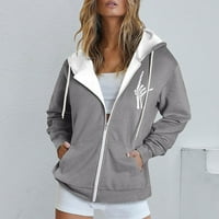 Plus veličine za žene modni hoodie dugi rukav džepni patentni zatvarač Sportski kaput labav print Hoodie