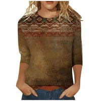 HHEI_K ženska modna casual tri četvrtina rukava za ispis pulover u okruglom vratu Top bluza