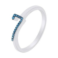 Okrugli rez plavi prirodni dijamantni zvučni prsten za slaganje u 14k bijelo zlato preko sterlinga srebra-9.5