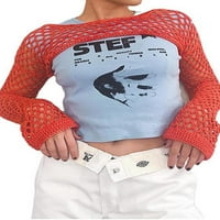 Wybzd ženski pleteni pulover izvan ramena dugačke rukave s rukavima Crochet Hollow Fishnet Crowps Streetwear