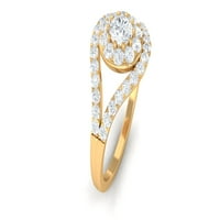 Sertifikovani moissitni zaručni prsten za žene - dizajner Split prsten s rodom, 14k žuto zlato, SAD