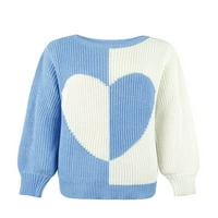 Pulover džemperi za žene posade Crt Cute Heart Print Ribded Duge rukave Pleteni džemperi padaju zimski