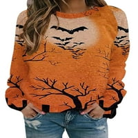 Ženska halloween casual pulover dugih rukava šišmir bundeve vještica mačka Ispis labave duksere
