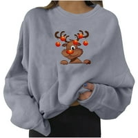 Mveomtd ženska božićna grafička dukserica Ležerne prilike pulover u okruglom vratu Lagane vrhove Girls