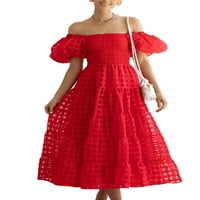Ženska casual labava maxi a-line haljina ljetna kratka rukava sa rukama od ramena midi haljina boho