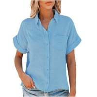 Ženska posteljina mješavina majice s džepom prsa sa džepom kratkih rukava COLLARIO COLLSOS-ove plažne bluze