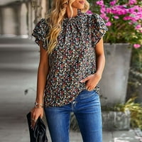 Marbhall Women Ljetna košulja Top rucffle skraćeno cvjetni print casual bluza Top cvjetni crni l