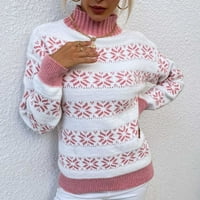 HGW džemper za žensku božićnu polovinu pulover visokih vrata pahuljica ružičasta m