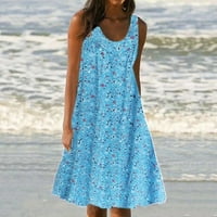 Letnje haljine na plaži za žene casual O-izrez haljina Poofy ruckele bez rukava bez rukava Vintage Swing Sundress