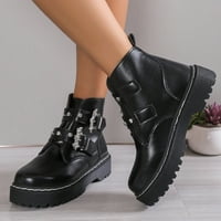 Crne cipele za gležnjeve za žene Dressy Belt Buckle debele potplat povišene kratke čizme Britanci u