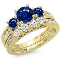 DazzlingRock kolekcija 14k Round Blue Sapphire & White Diamond Dame Bridal Set prstena za angažman, žuto zlato, veličine 8