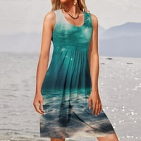 Tking Fashion Womenske oblače Ljetna haljina Tiskanje Tunike bez rukava plus veličina majica Tamno plava