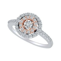Carat Okrugli oblik bijeli prirodni dijamantski halo obljetni prsten u 10K dva tona zlata - veličine