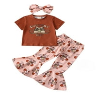 Mubineo Toddler Girls Zapadne odjeće, grafički vrhovi kratkih rukava + pantalone + pantalone + set za