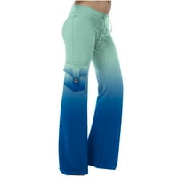 Ženski tisak High Squik pantalone Široke nogave hlače Ležerni labavi + džep