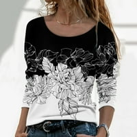 Lilgiuy Womens Fashion Dugi rukav Crewneck Cvjetni cvijet Ispis pulover vrhova bluza za ribolov planinarenje