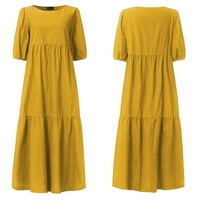 TIQKATYCK Ležerne haljine za žene modne žene labave pune boje O-izrez duhovni rukavi casual kratkih rukava haljina ženske haljine žute