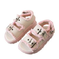 Little Chlidren Djevojke cipele Solidne boje ravne otvorene nožne sanduke Ljetna ružičasta crna dlakava