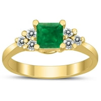 Ženska princeza Cut 5x smaragdni i dijamantni vojvodni prsten u 10K žutom zlatu