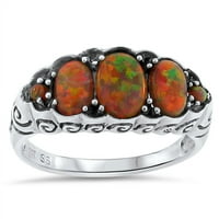 Starinski stil Sterling Silver Lab Red Opal Vintage dizajn prsten # 129z