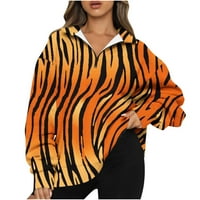 Zodggu dukseri za bluze pulover modne žene plus labavi casual patchwork print zip up rever vrat dugih rukava za brisanje kandidata narančasta