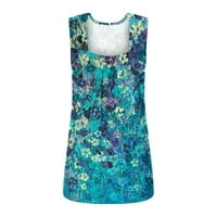 Ženski labavi fit natkriveni majice na vrhu ljetne modne plažne vježbe kvadratne majice Tunic Ležerne prilike vintage bez rukava cvjetni vrhovi plavi m