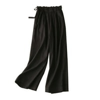 Ganfancp nove hlače Ženske plus veličine Visoko struk široke noge Ležerne prilike pune boje hlače za crtanje Ljetne hlače sa džepovima crna 2xl # svakodnevne ponude