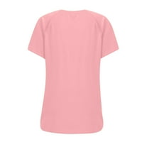 Vrhovi za čišćenje za žene V-izrezane bluze za bluzu Neovisnost Žene Labavi kratkih rukava, Pink, XXL