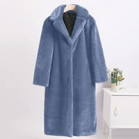 Absuyy zimski kaputi za žene Fau fur dugih rukava elegantna puna boja casual topla jakna plava veličina