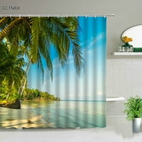 Ocean Beach Sea scenografija Tuš za zavjese Tropska zelena biljka palmir na nauticalni ekran ukrasa