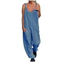 Charella ženska ljetna modna puni kombinezon sa džepovima i kaiševima Ležerne hlače Plava, xxxxl