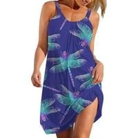 Ersazi ženska boho cvjetna košulja za ljetovanje bez rukava plaža mini haljine Boho haljina 6- plave