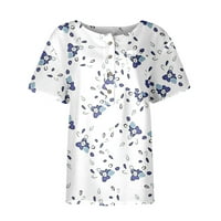Ženske vrhove Henley ispisane bluze casual ženske majice s kratkim rukavima ljetne tuničke majice bijeli