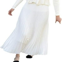 Ženska suknja od pune boje natkrivena suknja srednje duljina visoka struka, dugačka suknja A- linijska ljuljačka-bijela veličina