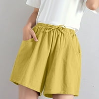 Pgeraug pantalone za ženske kratke hlače visoko struk labav tanki široki posteljini kratke hlače za žene žuti xl