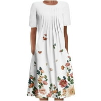 Ženska Trendy Boho ljetna haljina mramorna cvjetna print kratkih rukava Okrugli vrat Pleased midi haljina