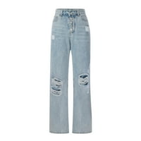 Giligiliso College Young Adult Fashion Ladies Casual Solid Jeans Pocket Hlače Hlače Hlače Ženske traperice