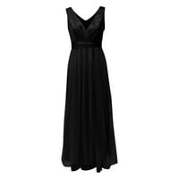 Ljetne haljine za žene ženski V izrez seksi visokog struka pune boje sjajna haljina duga haljina crna