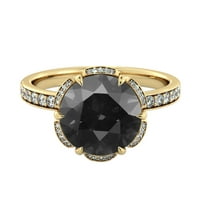 3. CTW 14K žuto zlato crni dijamantni prsten sa dijamantima cvijet Vintage jedinstveno