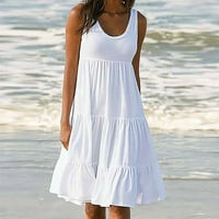Ženske haljine sa škap izrezom ruched flocky midi haljina od punog plaže za odmor ljetne sunčeve haljine