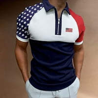 Muška majica mišića isključuju ovratnik Američka zastava Print Patriotsko vitak s kratkim rukavima s