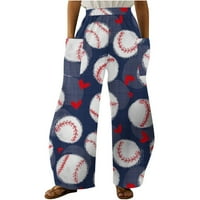 Clearsance Plus Veličina Vintage Right Modne žene Udobne bejzbol ispisane boje Izleti za lagane pantalone Džepovi labave hlače tamno plava L