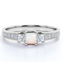 Vintage CT Princess Rez Real Fire Opal & Diamond Kameni vjenčani prsten u 10k bijelo zlato