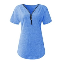 Ženski bluze Ženska modna ljetna V-izrez Tassel patentni zatvarač sa pulover s kratkim rukavima TOP