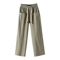 Ravne hlače za ženske vučne kockice elastične širine noge pantalone s palazzo hlače sa džepovima
