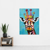 Giraffe nosi princezu Crown Modern Folk Art Extra Veliki XL Wall Art Poster Print
