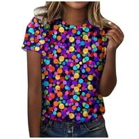 Lovskoo majice kratkih rukava za žene Trendi ljetni vrhovi cvjetni tiskani okrugli majica majica za majicu majica bluza ljubičasta