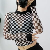 Košulja za čišćenje MIARHB ženska šahovnica za šivanje mrežice s visokim vratom s dugim rukavima crna