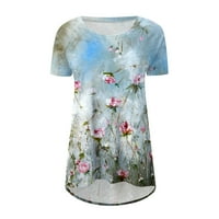 Ženski labavi fit košulje tiskani ljetni okrugli vrat svakodnevno trošenje tuničkih vrhova Novost cvijeća